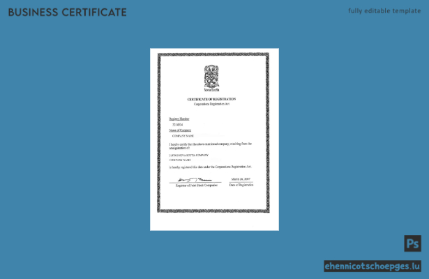 Beispielansicht der Registrierungsurkunde von Nova Scotia